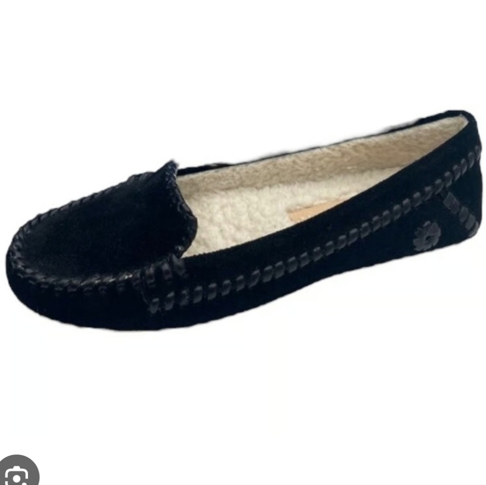 Jack Rogers Millie Moccasins Leather Faux-shearling Sz 7.5 Black NEW BOX